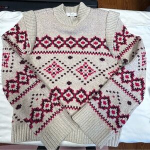 LOFT Women’s  Beige and Red Patterned Sweater